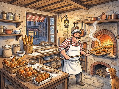 Comic cover: an artisan bakery counter piled with pastries